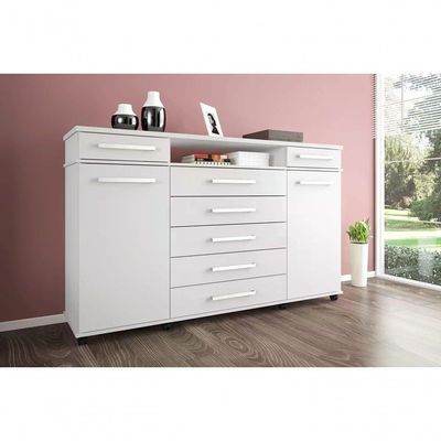 Comoda 07 Gavetas London Branco Com Rodizios Branco