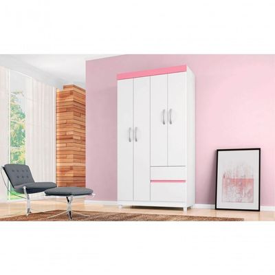Guarda Roupa 4p Mainz Branco/rosa