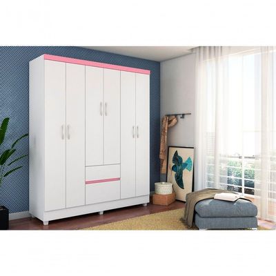 Guarda Roupa 6p Bremen Branco/rosa/branco