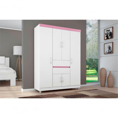 Guarda Roupa Pescara Branco/rosa/branco
