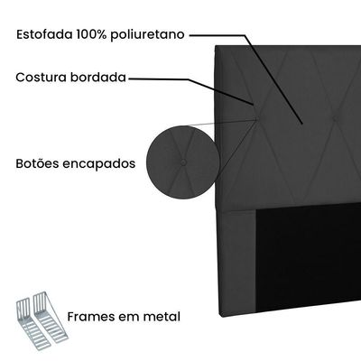 Cabeceira Estofada Box Casal King Size 195cm Suede Preto
