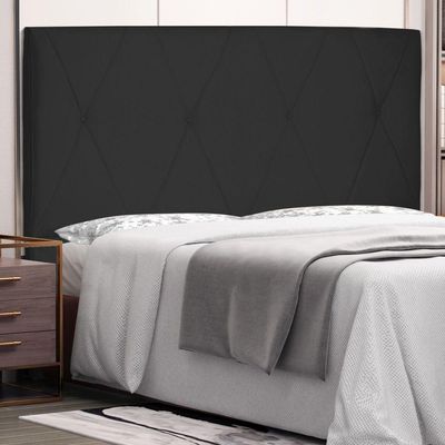 Cabeceira Estofada Box Casal King Size 195cm Suede Preto