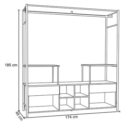 Guarda Roupa Casal Industrial 174cm 02 Gavetas Preto