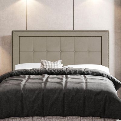 Cabeceira Box Casal King Size 195cm Com Tachas E Frame Bege