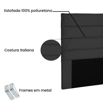 Cabeceira Estofada Box Casal King Size 195cm Suede Preto