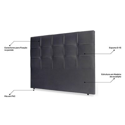 Cabeceira Estofada Box Casal King Size Fiorella 195cm Cinza