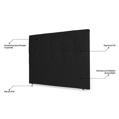 Cabeceira Estofada Box Casal King Size 195cm Corino Preto