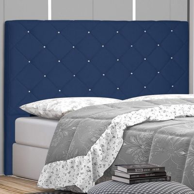 Cabeceira Estofada Box Casal King Size 195cm Azul Marinho