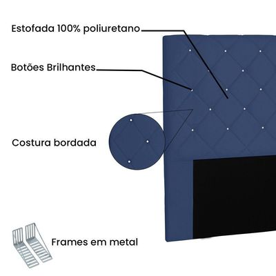Cabeceira Estofada Box Casal King Size 195cm Azul Marinho
