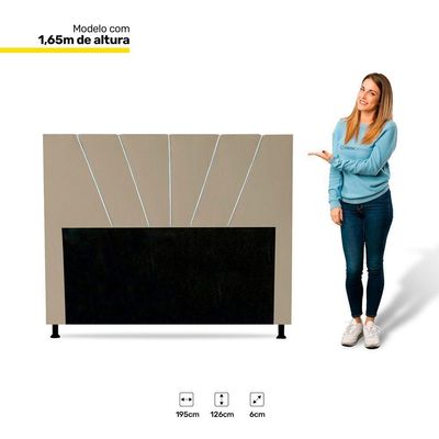 Cabeceira Cama Box Casal King Size Dallas 195cm Veludo Bege