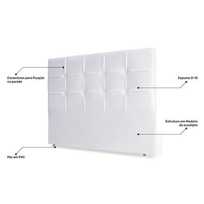 Cabeceira Estofada Box Casal King Size 195cm Corino Branco