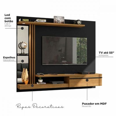 Painel Para Tv 55" Denver Bechara Preto Fosco C/Cinamomo