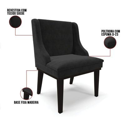 Kit 04 Cadeiras De Jantar Base Madeira Preto Preto