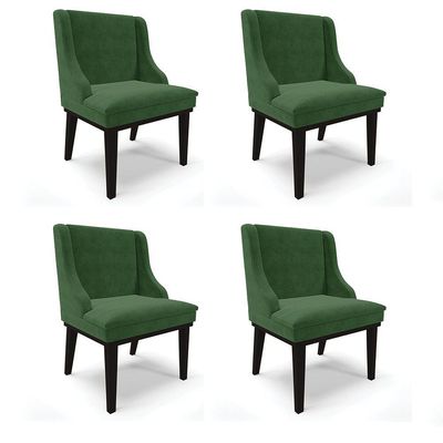 Kit 04 Cadeiras De Jantar Base Madeira Preto Verde