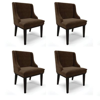 Kit 04 Cadeiras De Jantar Base Madeira Preto Marrom