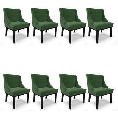 Kit 08 Cadeiras De Jantar Base Madeira Preto Verde
