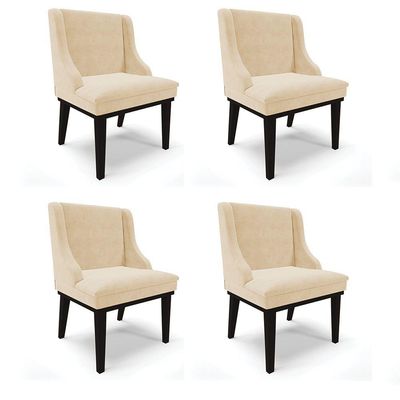 Kit 04 Cadeiras De Jantar Liz Suede Base Madeira Preto Bege