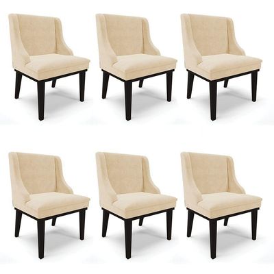 Kit 06 Cadeiras De Jantar Liz Suede Base Madeira Preto Bege