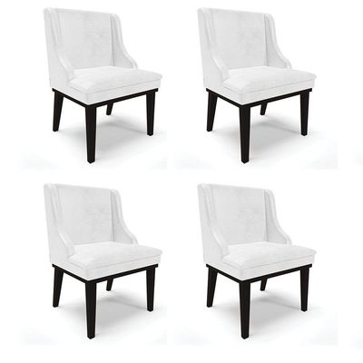 Kit 04 Cadeiras De Jantar Base Fixa Madeira Preto Cor Branco