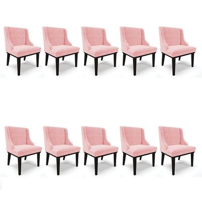 Kit 10 Cadeiras De Jantar Base Madeira Preto Rosa Bebê
