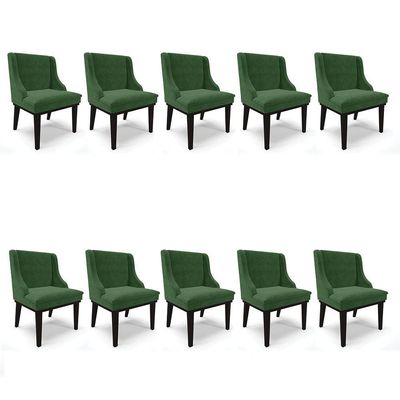 Kit 10 Cadeiras De Jantar Base Madeira Preto Verde
