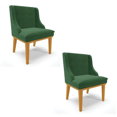 Kit 02 Cadeiras De Jantar Veludo Madeira Castanho Verde