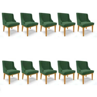 Kit 10 Cadeiras De Jantar Veludo Verde Madeira Castanho