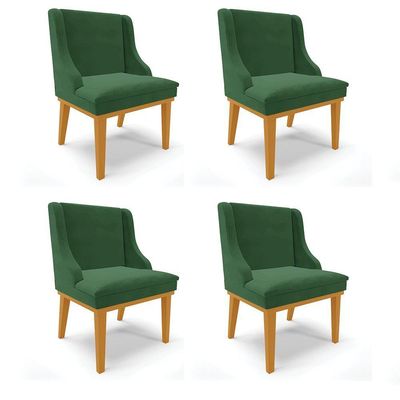 Kit 04 Cadeiras De Jantar Veludo Madeira Castanho Verde