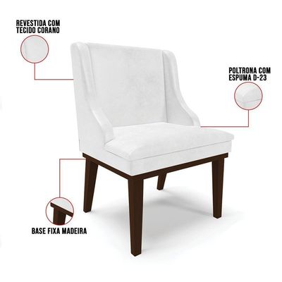 Kit 04 Cadeiras De Jantar Base Fixa Madeira Tabaco Branco