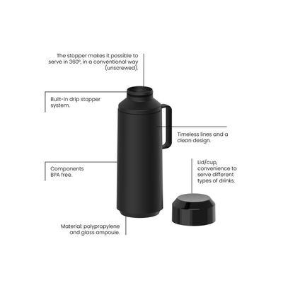 Garrafa Térmica Tramontina Preto Ampola De Vidro E Tampa 1L