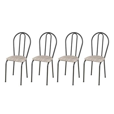 Kit 4 Cadeiras 004 Cromo Preto/rattan - Artefamol