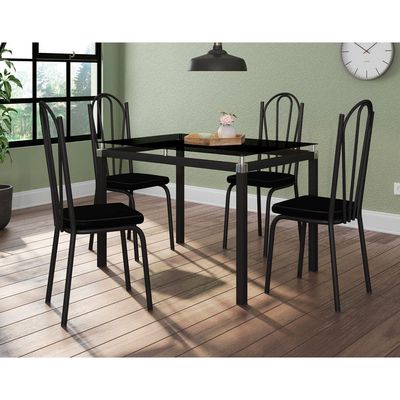 Conjunto De Mesa 4 Cadeiras Vidro Preto Fosco