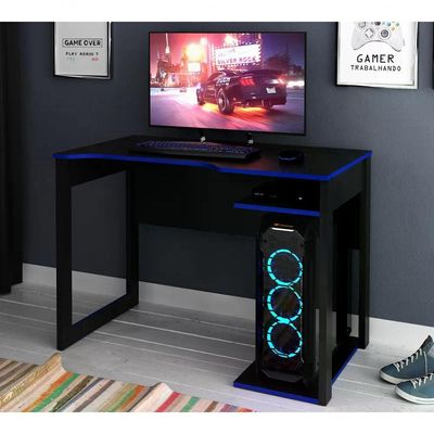 Mesa Para Computador Gamer Me4161 Preto Azul Preto Azul