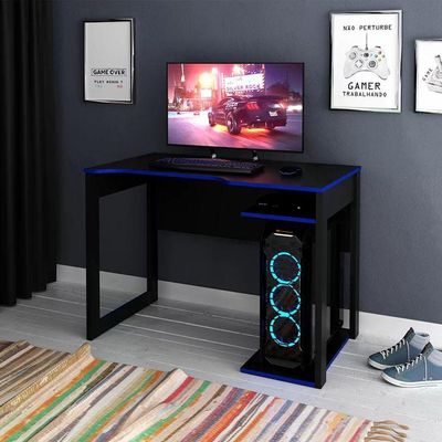 Mesa Para Computador Gamer Me4161 Preto Azul Preto Azul