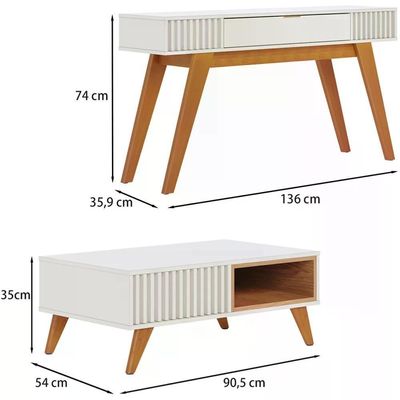 Mesa De Centro Jeri E Aparador Riveira Para Sala Off White F