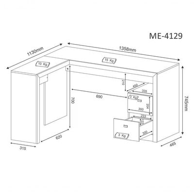 Mesa Para Escritorio De Canto Me4129 Branco Branco