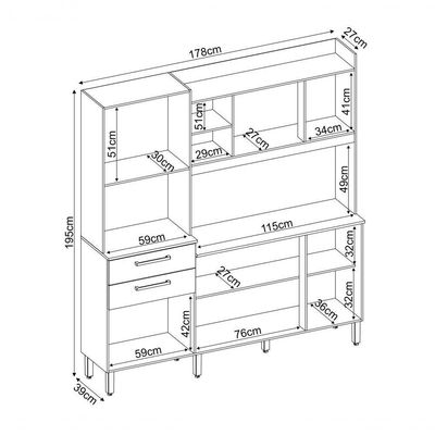 Cozinha 6 Portas 2 Gavetas Selecta 96211 Avena Grafito