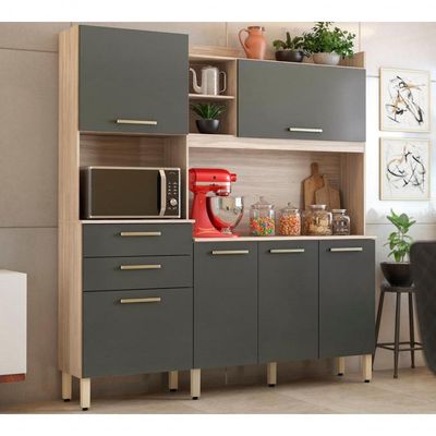 Cozinha 6 Portas 2 Gavetas Selecta 96211 Avena Grafito