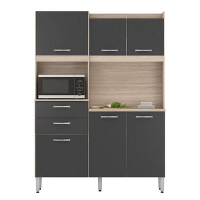 Kit Cozinha Andrey 6 Portas 2 Gavetas Avena Grafito
