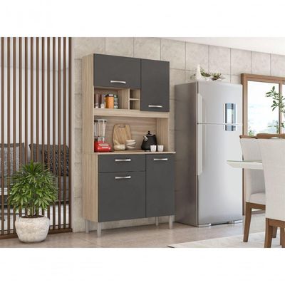 Kit Cozinha Alícia 4 Portas 1 Gaveta Avena Grafito