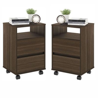 Conjunto Mesa De Cabeceira Com Rodízios Nadi Marrom