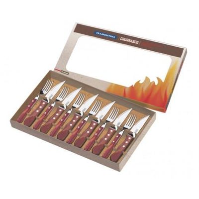 Jogo de Talheres para Churrasco Jumbo Tramontina em Aço Inox com Cabo Vermelho Polywood 12 Peças