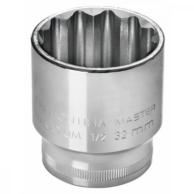 Soquete Estriado 13 mm encaixe 1/2" Tramontina em Aço Cromo Vanadio com Acabamento Cromado
