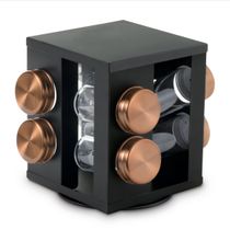 Porta Condimentos 8 Peças Base Giratória Inox e Bronze -Mimo