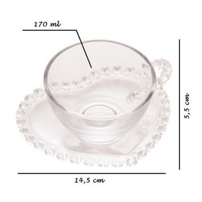 Xicara de Cha Com Pires De Coração De Cristal 170ml - Lyor