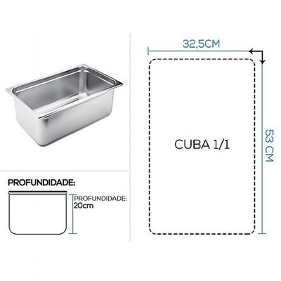 Kit 6 Cubas Gastronomica Inox 1/1x200mm com tampas Brasinox