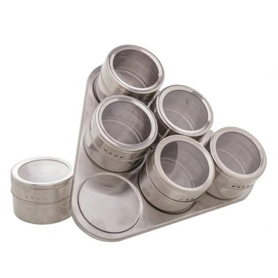 Conjunto Porta Tempero 6 Peças Inox Suporte Magnético - Lyor
