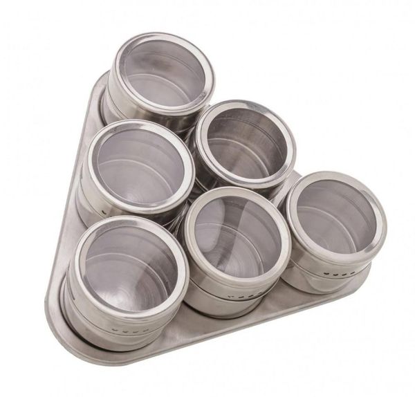 Conjunto Porta Tempero 6 Peças Inox Suporte Magnético - Lyor