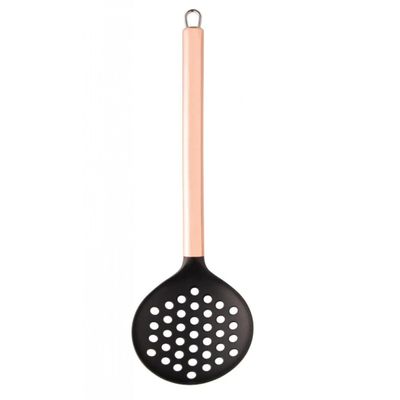 Escumadeira de Nylon Preta Cabo De Aço Inox Rose Gold 34cm
