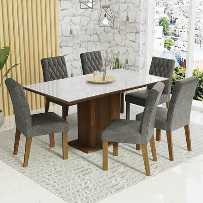 Conjunto Sala De Jantar Mesa Tampo De Vidro 6 Cadeiras
